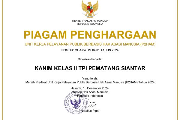 Kantor Imigrasi Pematang Siantar Raih Predikat Unit Kerja Berbasis P2HAM